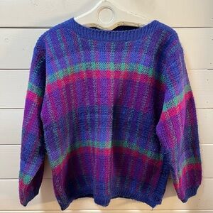 SAMUEL JASON Purple Multicolor Vintage 80s Knit Sweater – Size 36 oversized